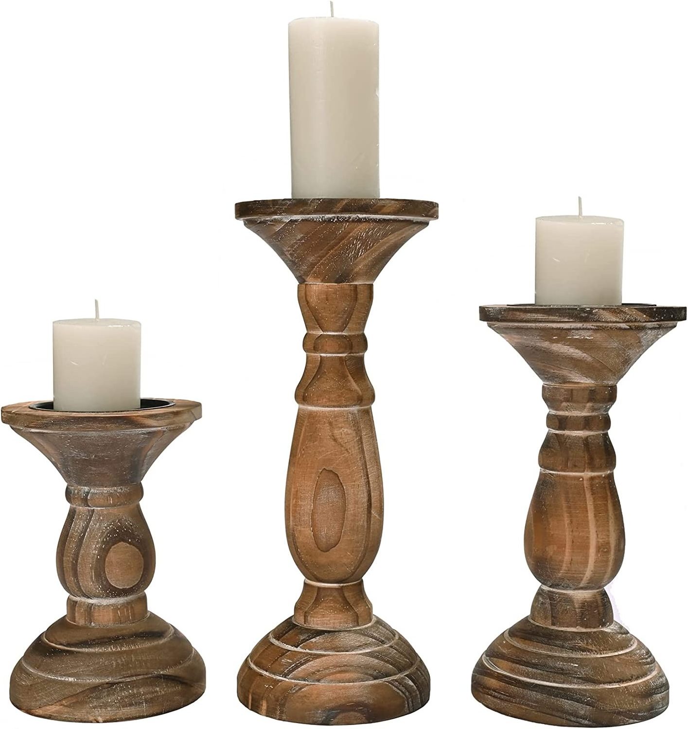 Wood Candle Holders Pillar Candle Holder Set Rustic Wooden Candle Holders Pillar Stand for Table