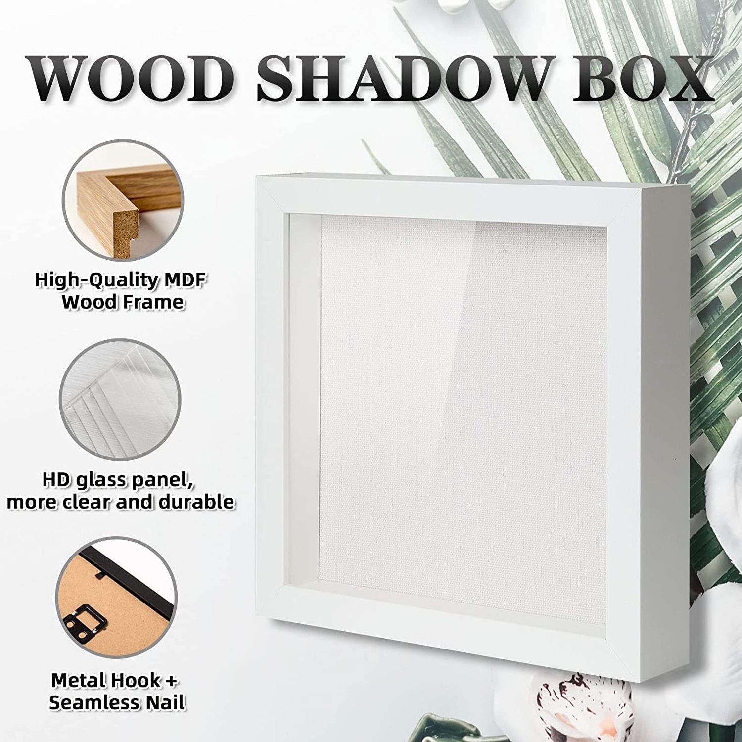 Custom Logo 8x8 MDF Deep Picture Photo Frame High Quality white Wooden Art 3D Shadow Box