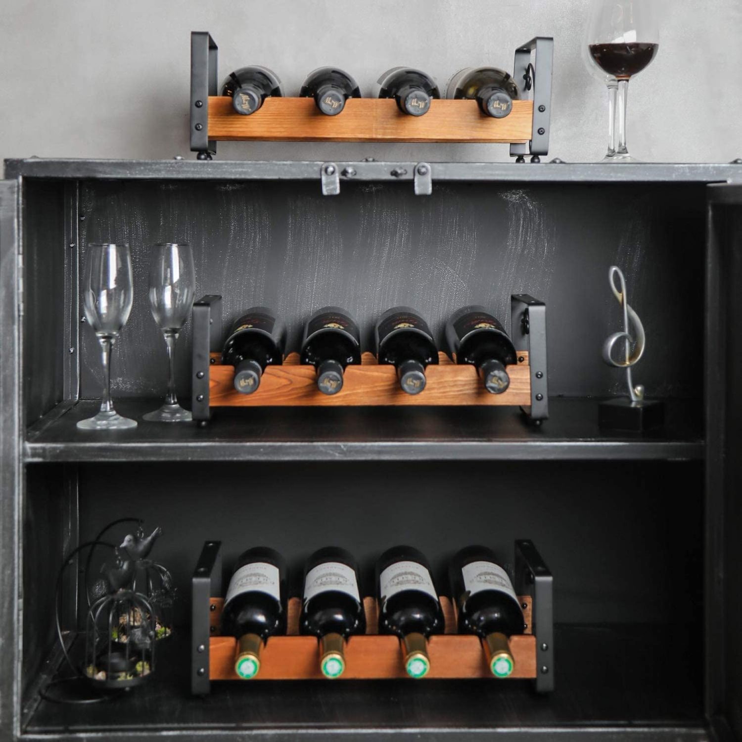 12 bottles stackable wine rack independent 3-layer storage rack table wine rack solid wood and iron