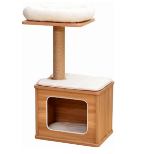 wholesale Sturdy Cat furniture real wood Cat play House wooden cat scratching tree with hammock