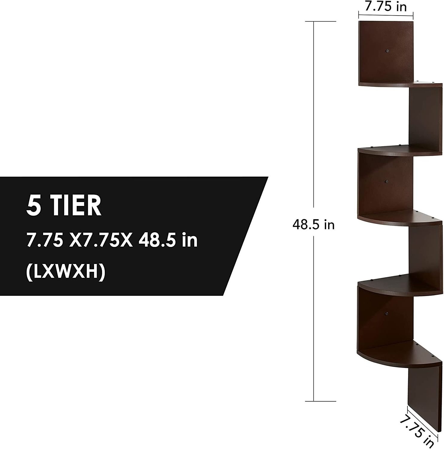 5 tier rustic wooden floating  zig zag wall shelf wood corner shelf for bedrooms and living rooms