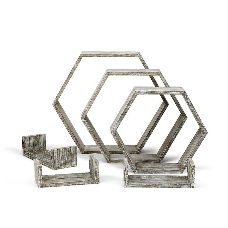 Wooden hexagonal floating honeycomb frame wall shelf frame living room hexagonal honeycomb wall frame