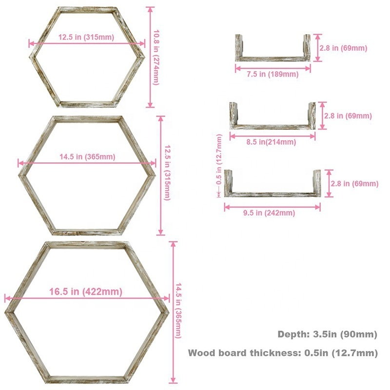 Wooden hexagonal floating honeycomb frame wall shelf frame living room hexagonal honeycomb wall frame