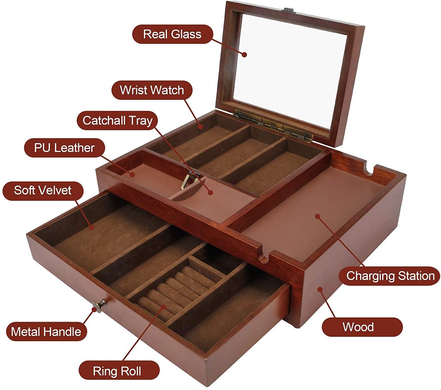 Wooden storage box  mens articles Used watchessung lasses jewelry and accessories Wooden storage box