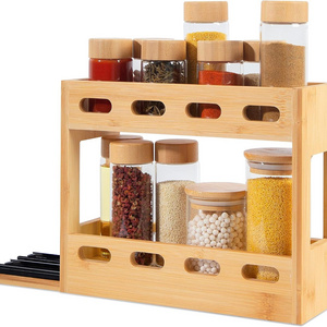 wooden seasoning spice jar rack organizer kitchen 2 tier bamboo sliding pull out spice rack organizer for cabinet