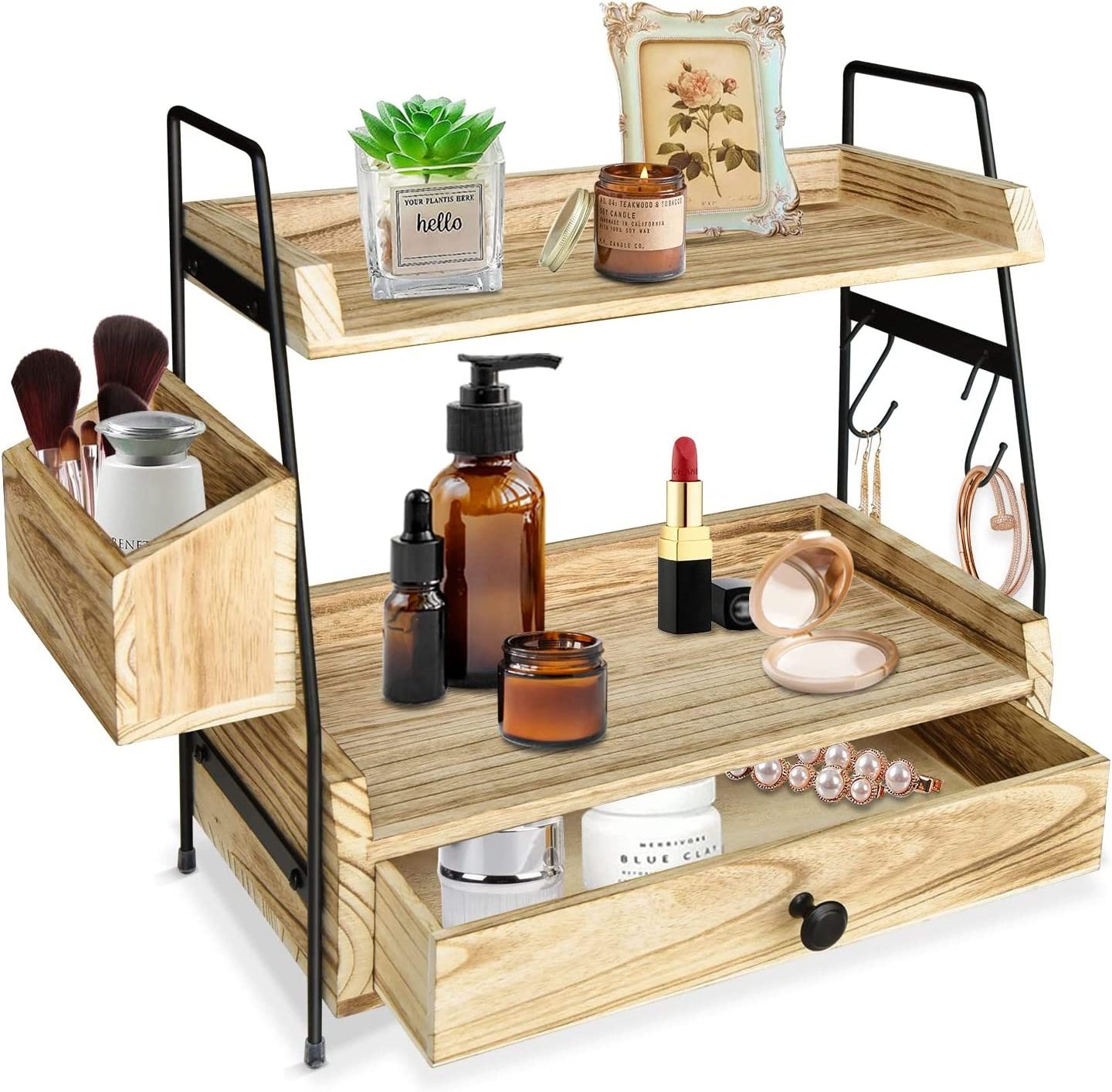 custom 2 Tier Kitchen Counter Shelf Organizer Coffee Bar station capsule Organizer with Drawer and Coffee Filter Holder