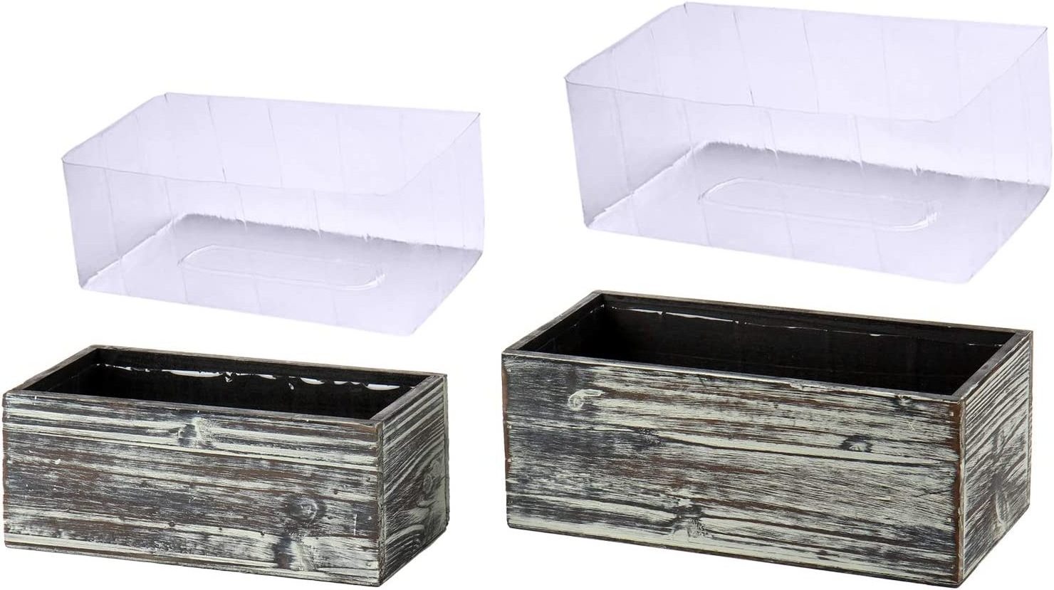 Whitewashed  rectangle Wooden Planter Boxes Indoor flower pots planters outdoor with Inner Plastic Box