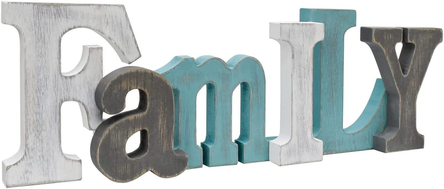 Wooden Family Sign Wall Decor Freestanding Cutout Letter Wood Word Sign Home Decor