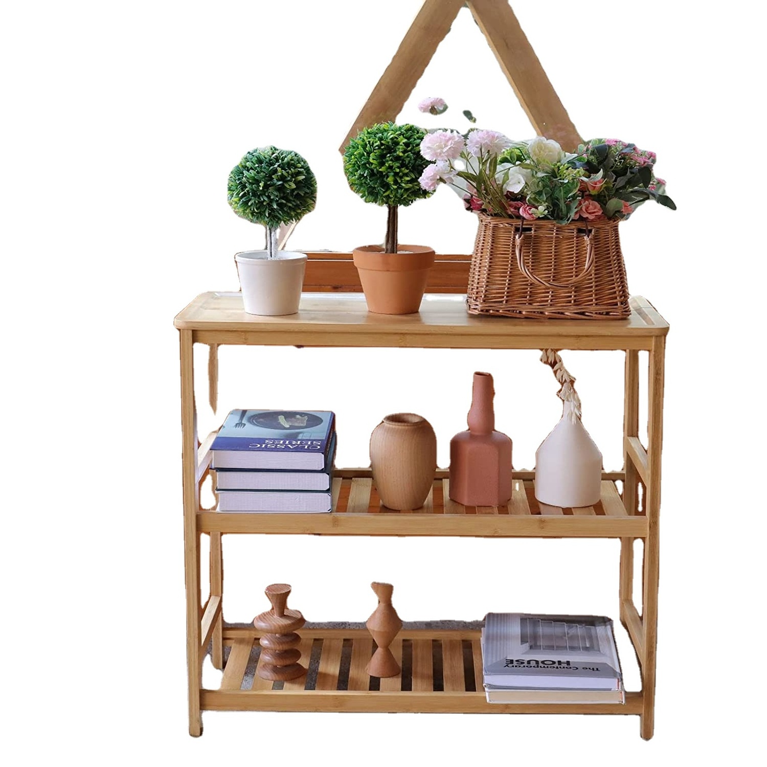 Multiple Corner Narrow Plant Holder Display Rack Bamboo Plant Shelf 3 Tier Window Plant Stand Table for Indoor