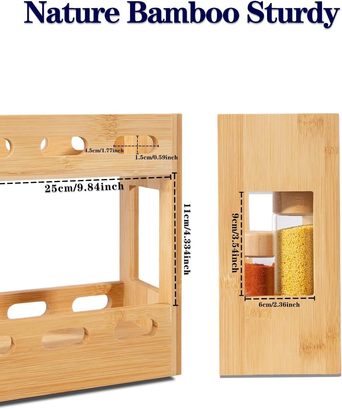 wooden seasoning spice jar rack organizer kitchen 2 tier bamboo sliding pull out spice rack organizer for cabinet