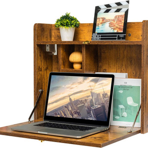 Wooden wall hanging desk Multi functional folding wall hanging laptop desk with storage rack Suitable for home office