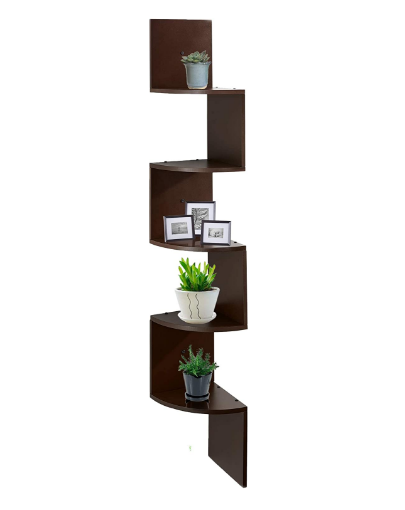 5 tier rustic wooden floating  zig zag wall shelf wood corner shelf for bedrooms and living rooms