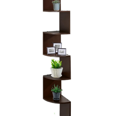 5 tier rustic wooden floating  zig zag wall shelf wood corner shelf for bedrooms and living rooms