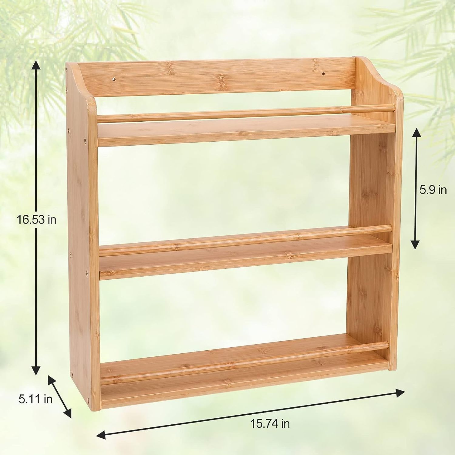 Custom Seasoning Rack Spice Bottle Shelf Organizer 3 Tier Bamboo Spice Rack for Kitchen Countertop or Wall Mounting