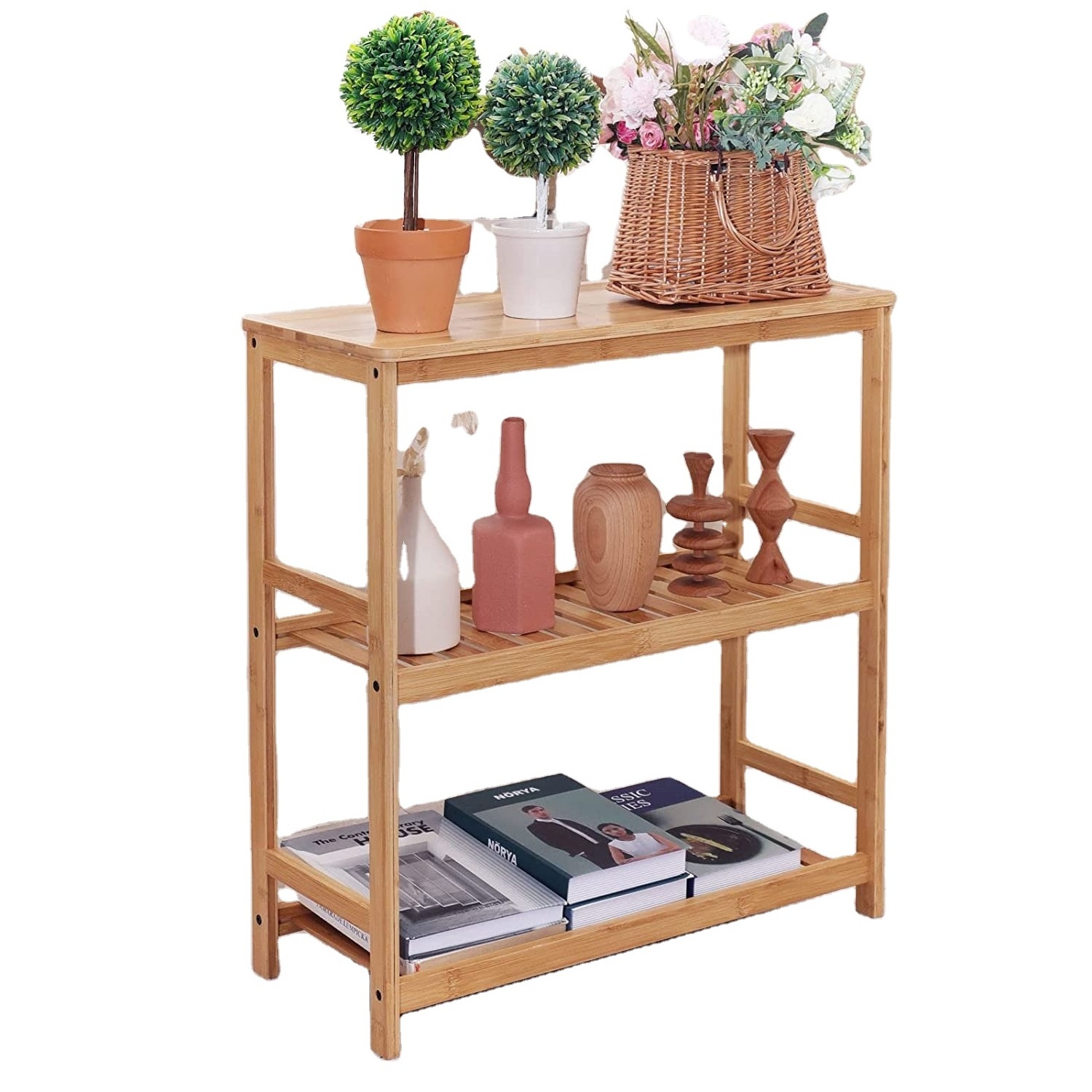 Multiple Corner Narrow Plant Holder Display Rack Bamboo Plant Shelf 3 Tier Window Plant Stand Table for Indoor