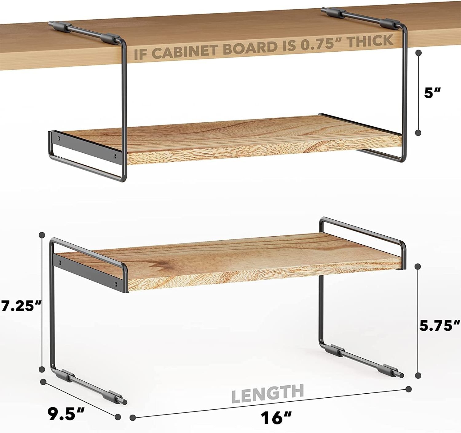 custom Pantry Cupboard Organization Kitchen Counter Organizer Rack Under Shelves Riser 2 Pack wooden Cabinet storage Shelf