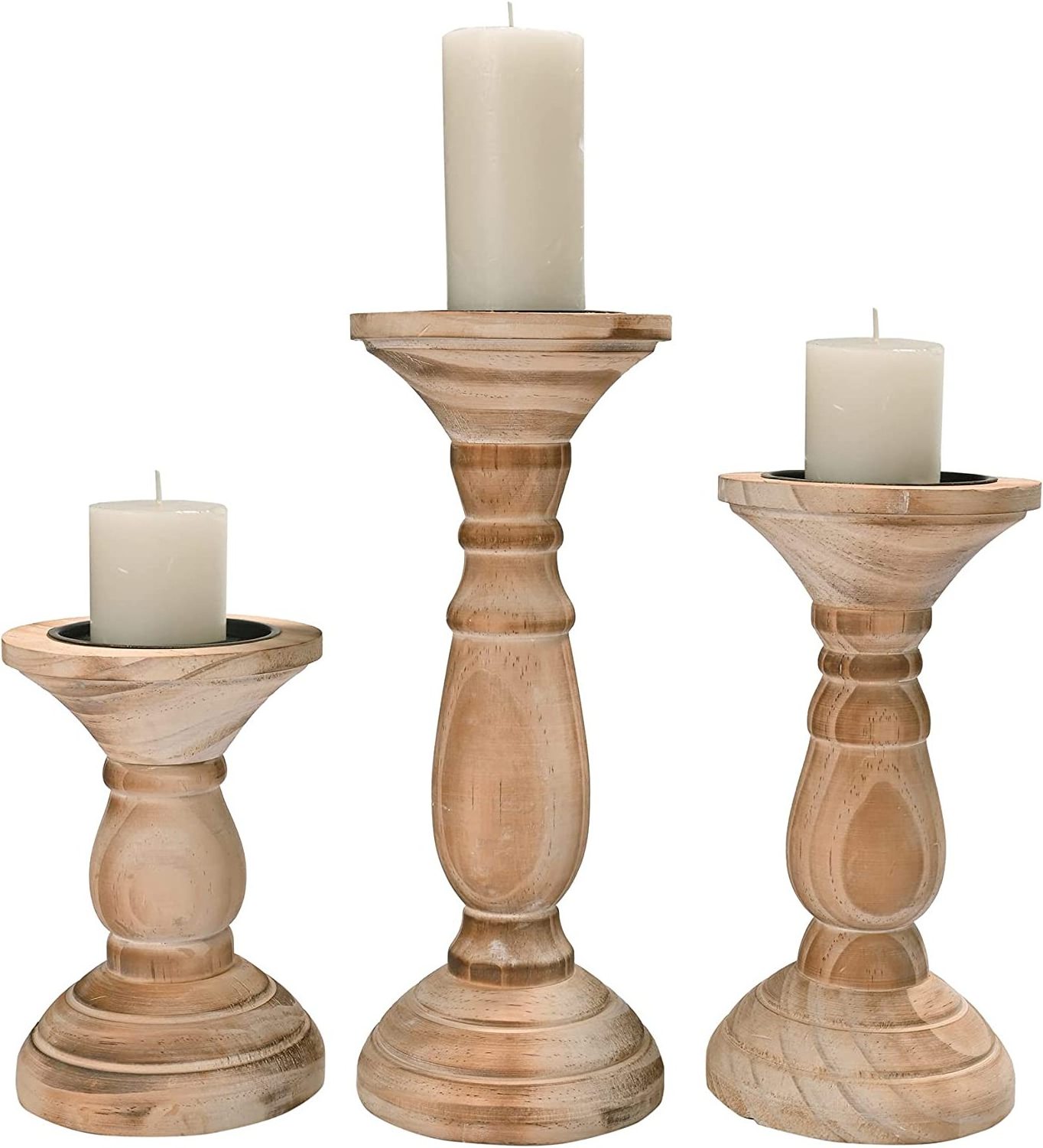 Wood Candle Holders Pillar Candle Holder Set Rustic Wooden Candle Holders Pillar Stand for Table