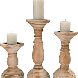 Wood Candle Holders Pillar Candle Holder Set Rustic Wooden Candle Holders Pillar Stand for Table