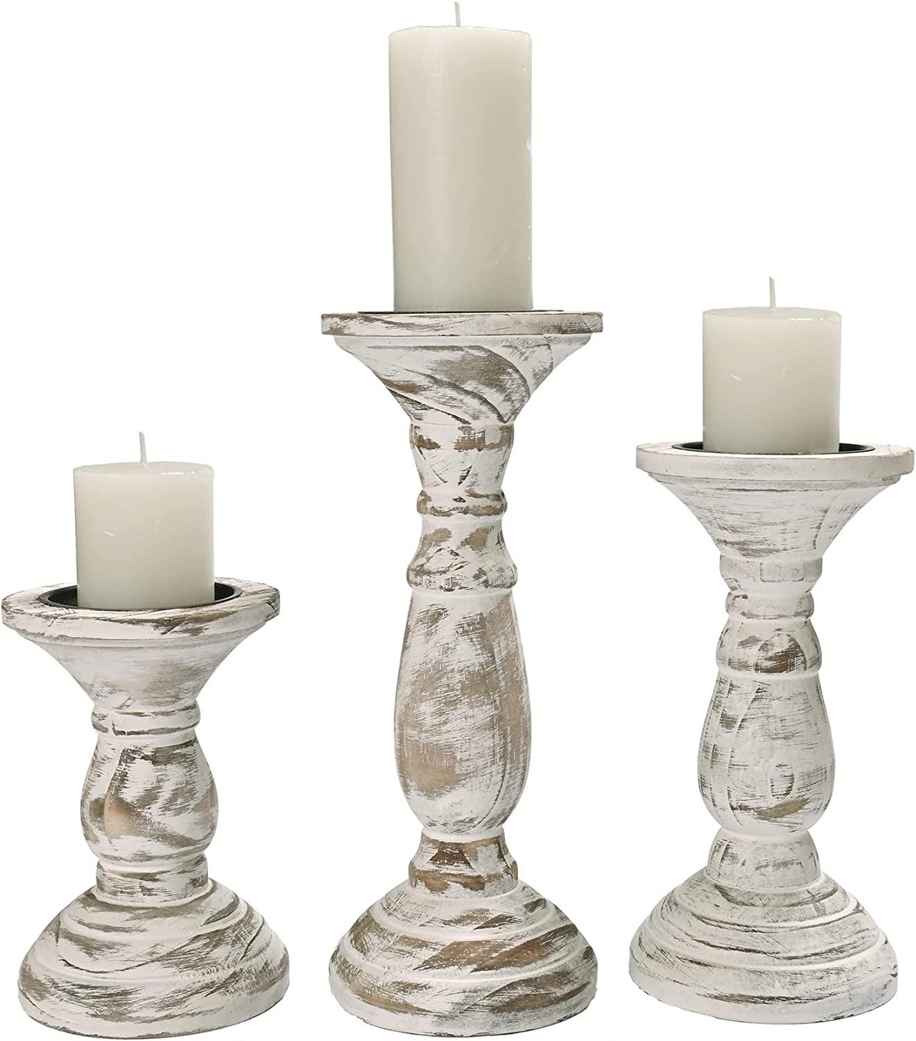 Wood Candle Holders Pillar Candle Holder Set Rustic Wooden Candle Holders Pillar Stand for Table