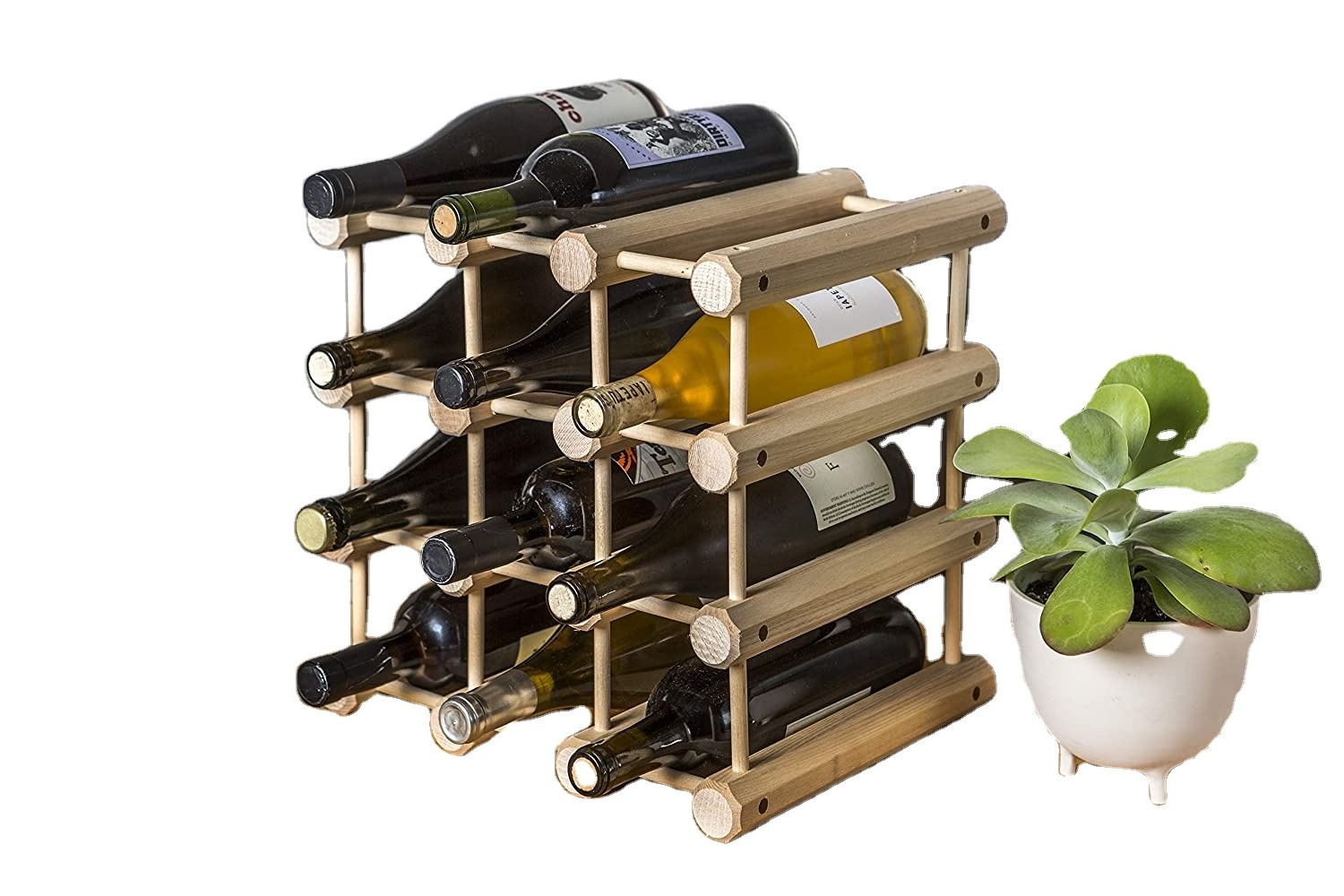 Wood Stackable Modular Wine Rack  Storage Holder with Natural Pins standing wooden wine shelf