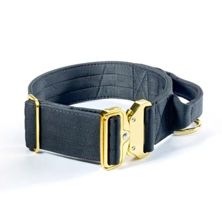 Padded Tactical K9 Dog Collar with Handle 5cm Adjustable Nylon Combat Dog Training Collar Gold Metal Buckle Pet Collars for Dogs