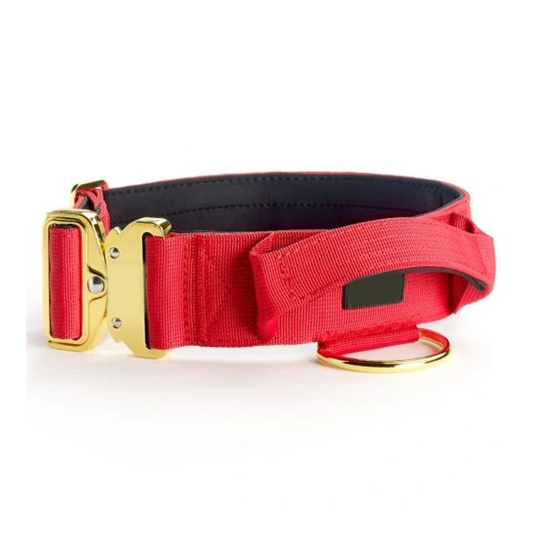 Padded Tactical K9 Dog Collar with Handle 5cm Adjustable Nylon Combat Dog Training Collar Gold Metal Buckle Pet Collars for Dogs