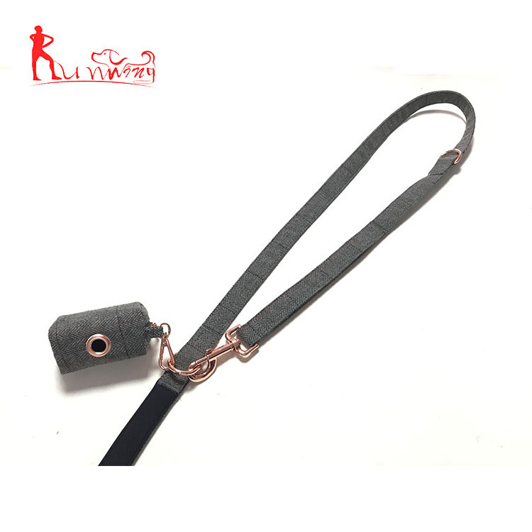 3 Way Adjustable Dog Leash with Luxury Rose Gold Metal Buckle Collar