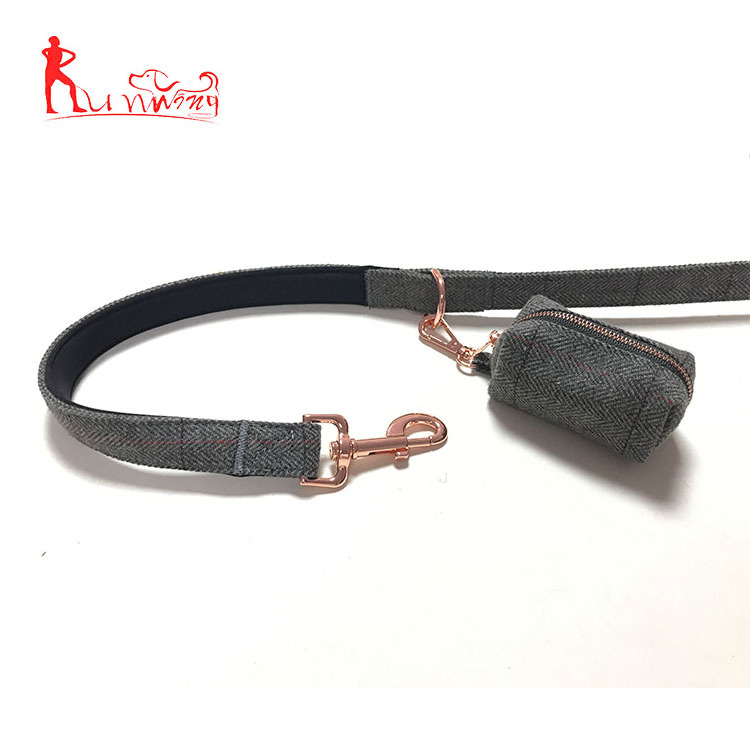 3 Way Adjustable Dog Leash with Luxury Rose Gold Metal Buckle Collar