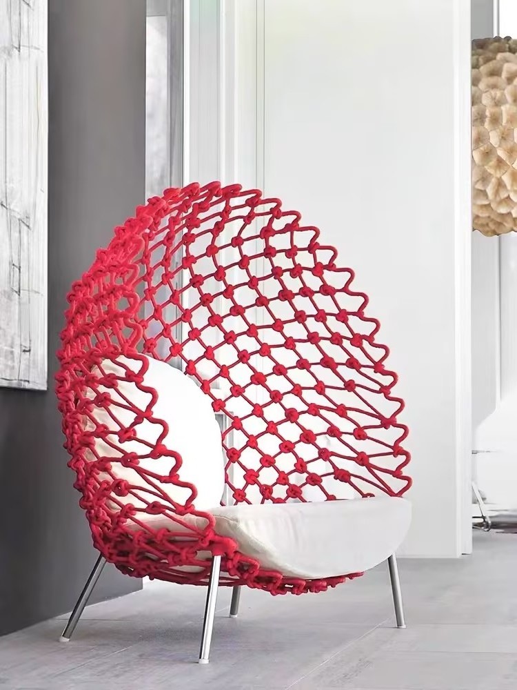 Outdoor Balcony Eggshell Design Rattan Chair Sofa Creative Red Bird's Nest Lounge Chair for Bedroom & Homestay Net Red