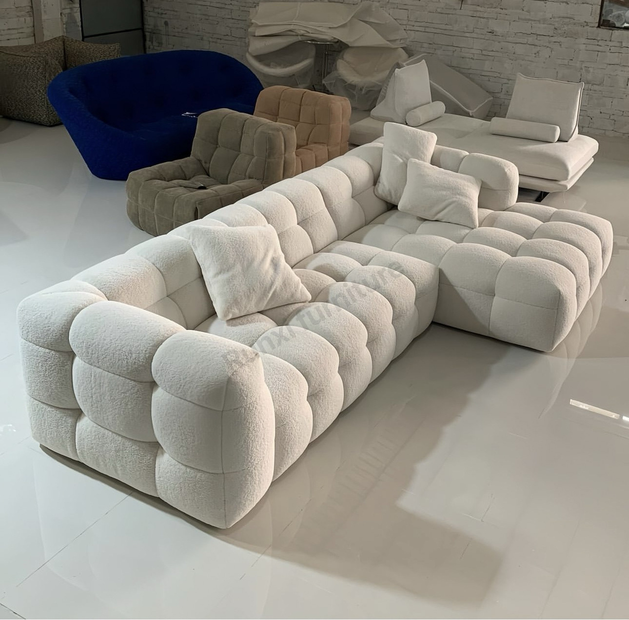 Italian design modern luxury villa living room furniture High quality teddy lamb skin sofa set