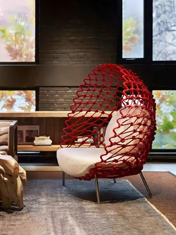 Outdoor Balcony Eggshell Design Rattan Chair Sofa Creative Red Bird's Nest Lounge Chair for Bedroom & Homestay Net Red