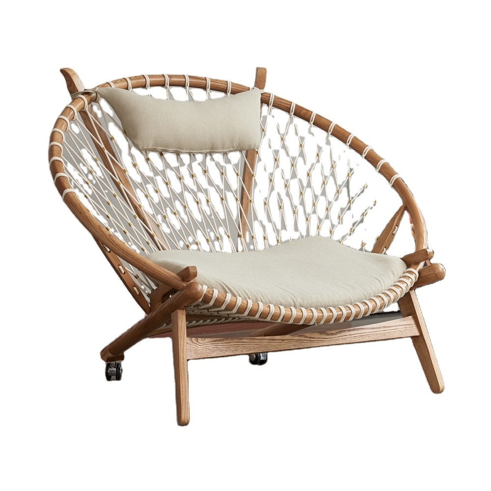 Modern Design Danish  Wicker Rattan Rope Wooden Living Room Furniture Lounge Mobilier Hoop Circle Chair