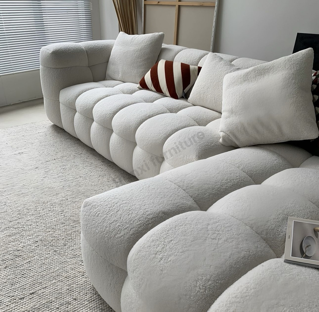 Italian design modern luxury villa living room furniture High quality teddy lamb skin sofa set