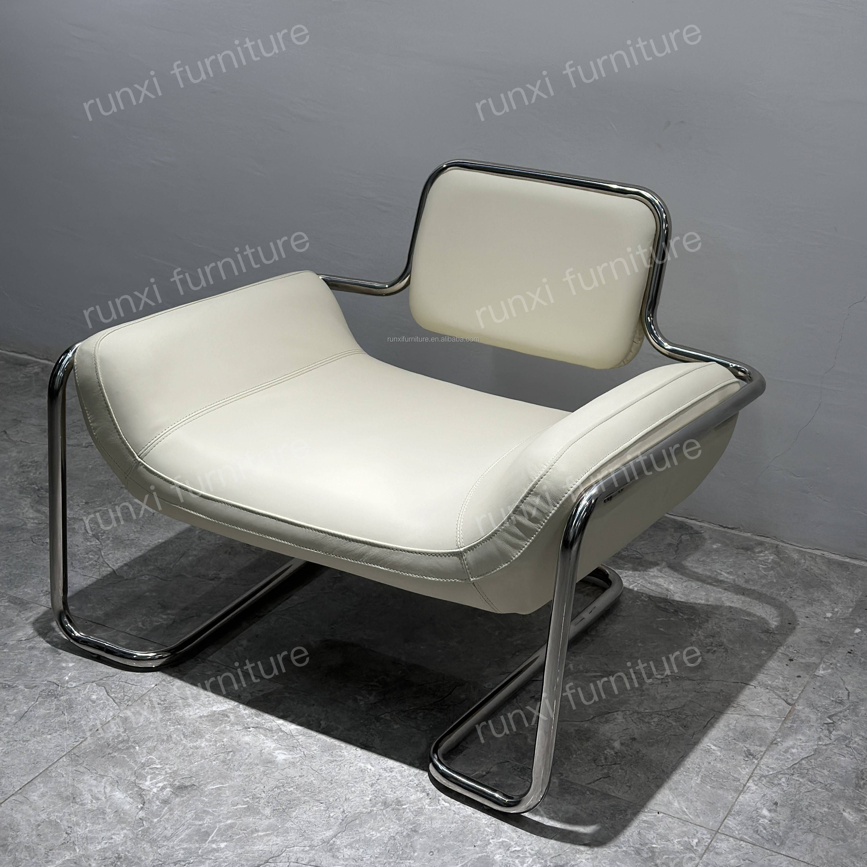 Customizable Leather & Metal Frame Lounge Chair with Stainless Steel Arm Tufted Fabric-for Hotel Bedroom School or Park Use