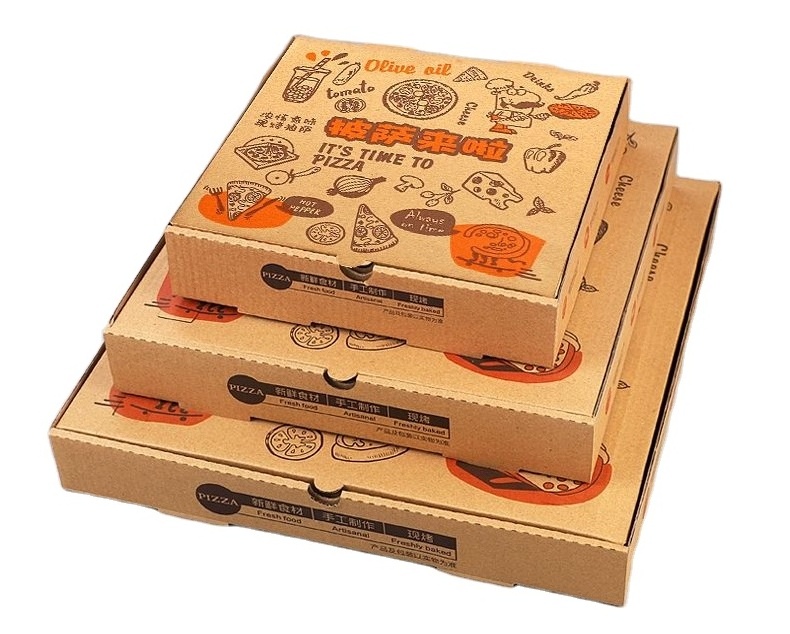 Personalized Deep All Size 9 10 11 12 14 18 Inch Corrugated Kraft Paper Fries Burger Pizza Packaging Boxes Carton