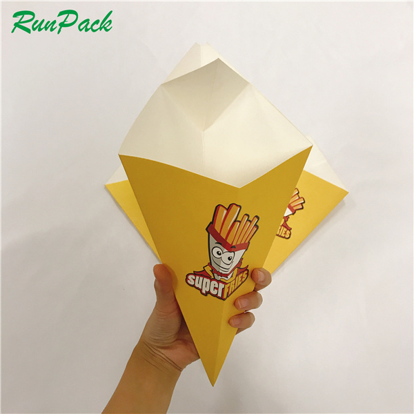 Disposable Kraft French Fries Food Paper Cone Customized Take Away Crepe Cone Holder, Food Paper Cones,Bubble Waffle Paper Cone