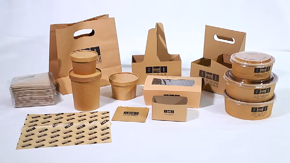 Take away disposable brown kraft paper food container lunch packaging fast food boxes salad bowl soup cup