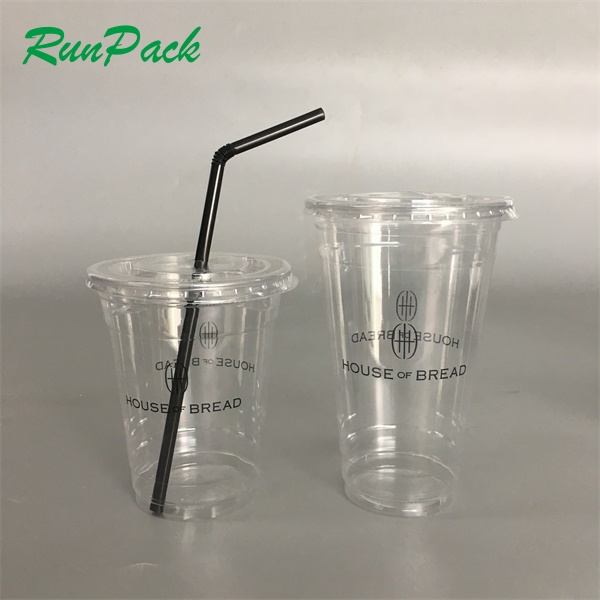 Custom logo printed clear 12, 16, 20, 24 oz PP PET transparent disposable Bubble Tea Juice Smoothie plastic cup with lid