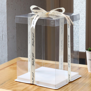 4'' 6'' 8'' 12'' full transparent birthday gift tall clear round cake pvc plastic acrylic box for pastry with ribbon