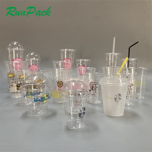 Custom logo printed clear 12, 16, 20, 24 oz PP PET transparent disposable Bubble Tea Juice Smoothie plastic cup with lid