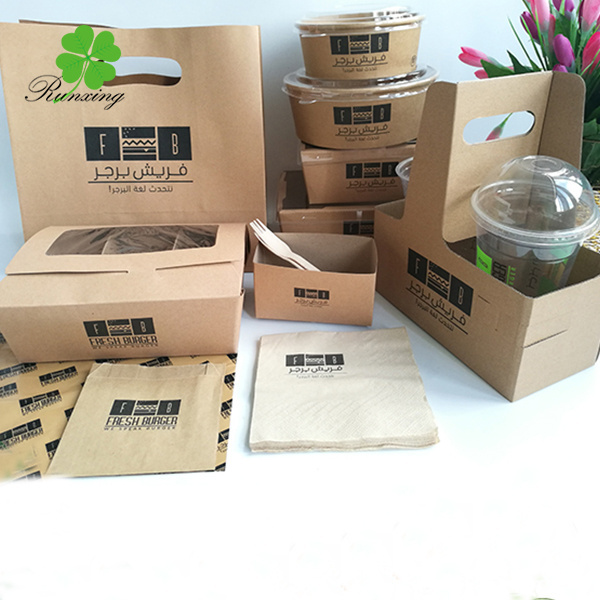 Take away disposable brown kraft paper food container lunch packaging fast food boxes salad bowl soup cup