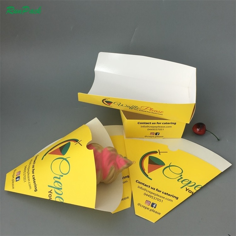 Disposable Kraft French Fries Food Paper Cone Customized Take Away Crepe Cone Holder, Food Paper Cones,Bubble Waffle Paper Cone