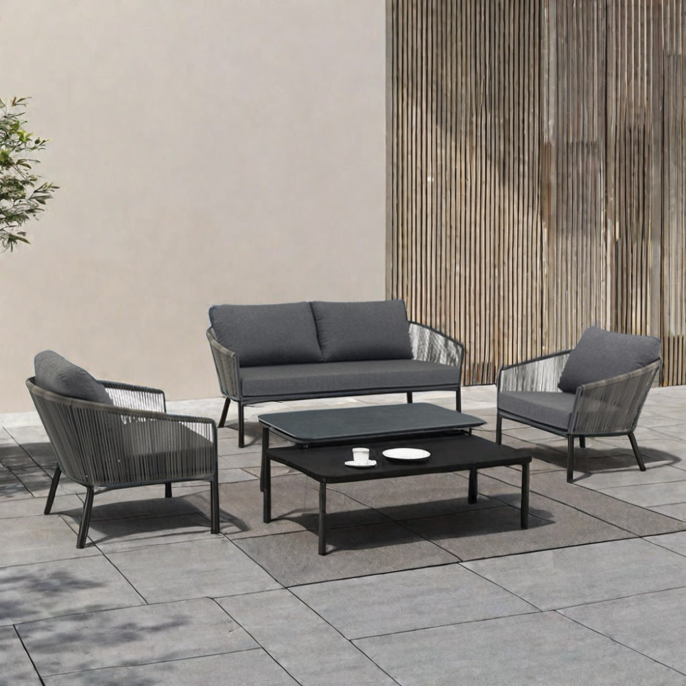 Four-Piece Contemporary Outdoor Rattan Furniture Set Aluminum Sun Room Patio Sofa & Chair for Courtyard & Hall Leisure