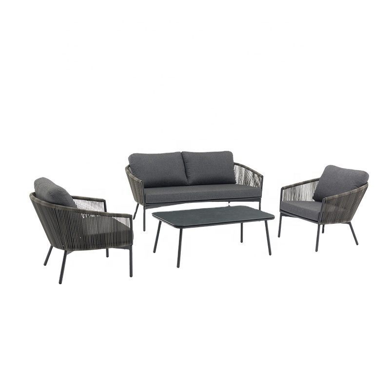 Four-Piece Contemporary Outdoor Rattan Furniture Set Aluminum Sun Room Patio Sofa & Chair for Courtyard & Hall Leisure