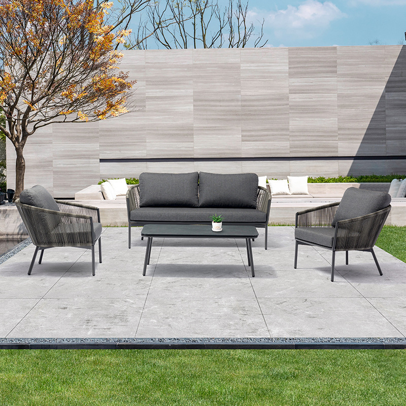 Four-Piece Contemporary Outdoor Rattan Furniture Set Aluminum Sun Room Patio Sofa & Chair for Courtyard & Hall Leisure