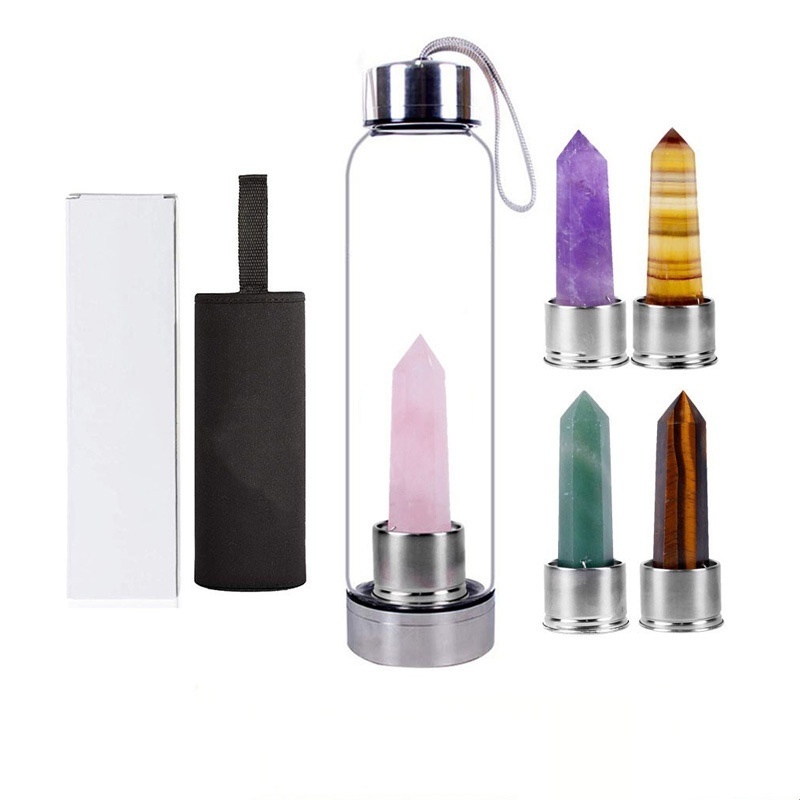 Natural Healing  Crystal water bottle Natural crystal points glass bottle 304 stainless steel Sports water cup Crystal crafts