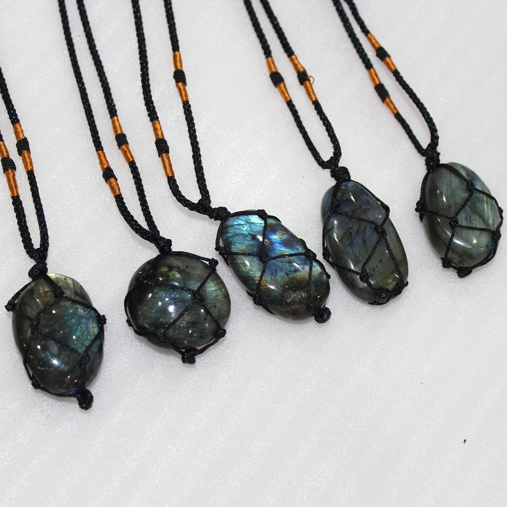 Natural labradorite stone quartz crystal Tumbled Stone pendants wrapped gemstone