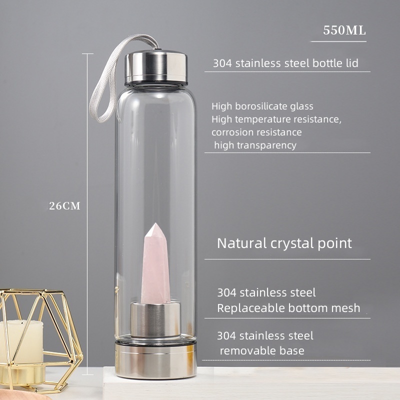 Natural Healing  Crystal water bottle Natural crystal points glass bottle 304 stainless steel Sports water cup Crystal crafts