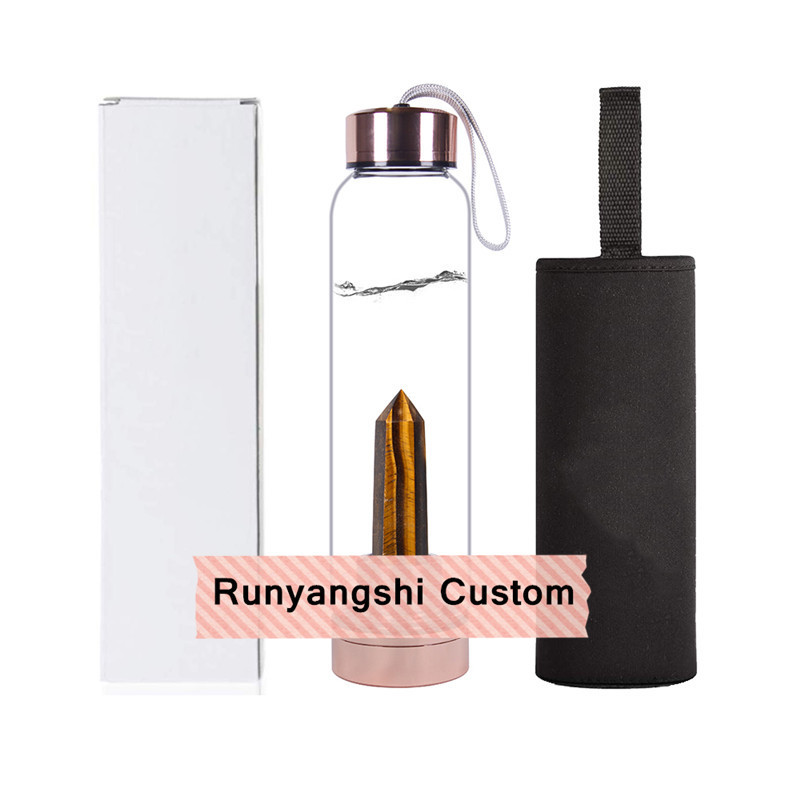 Eco Friendly Cylinder Tube Box Natural Crystal Point Rose Gold Lid Water Bottle quartz crystal cup