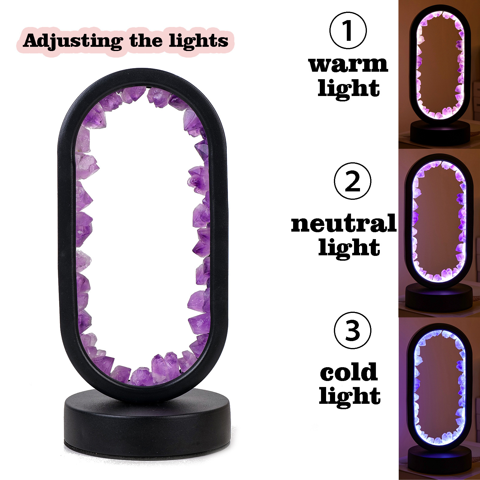 wholesale Natural amethyst crystal lamp healing stone crystal table lamp crafts Colors can be customized crystal night light